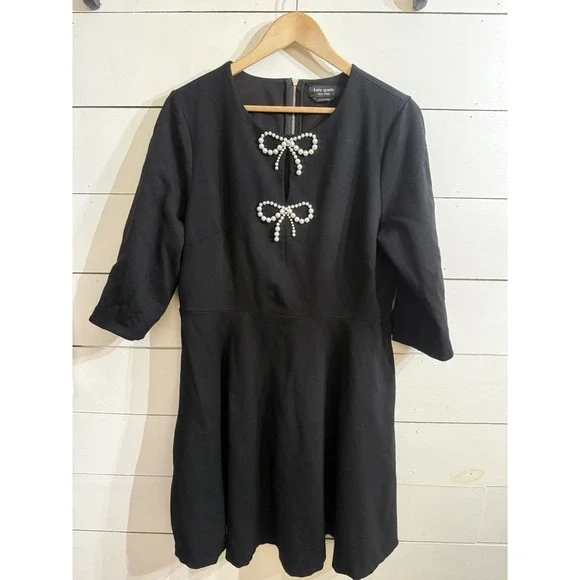 Kate Spade A-line Dress Pearl Mini Bows Dress Women's X-Large Stretch Pockets - Picture 1 of 10